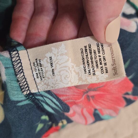 Soft Surroundings Navy Blue Floral Belted Pants, Size Small - Picture 7 of 10